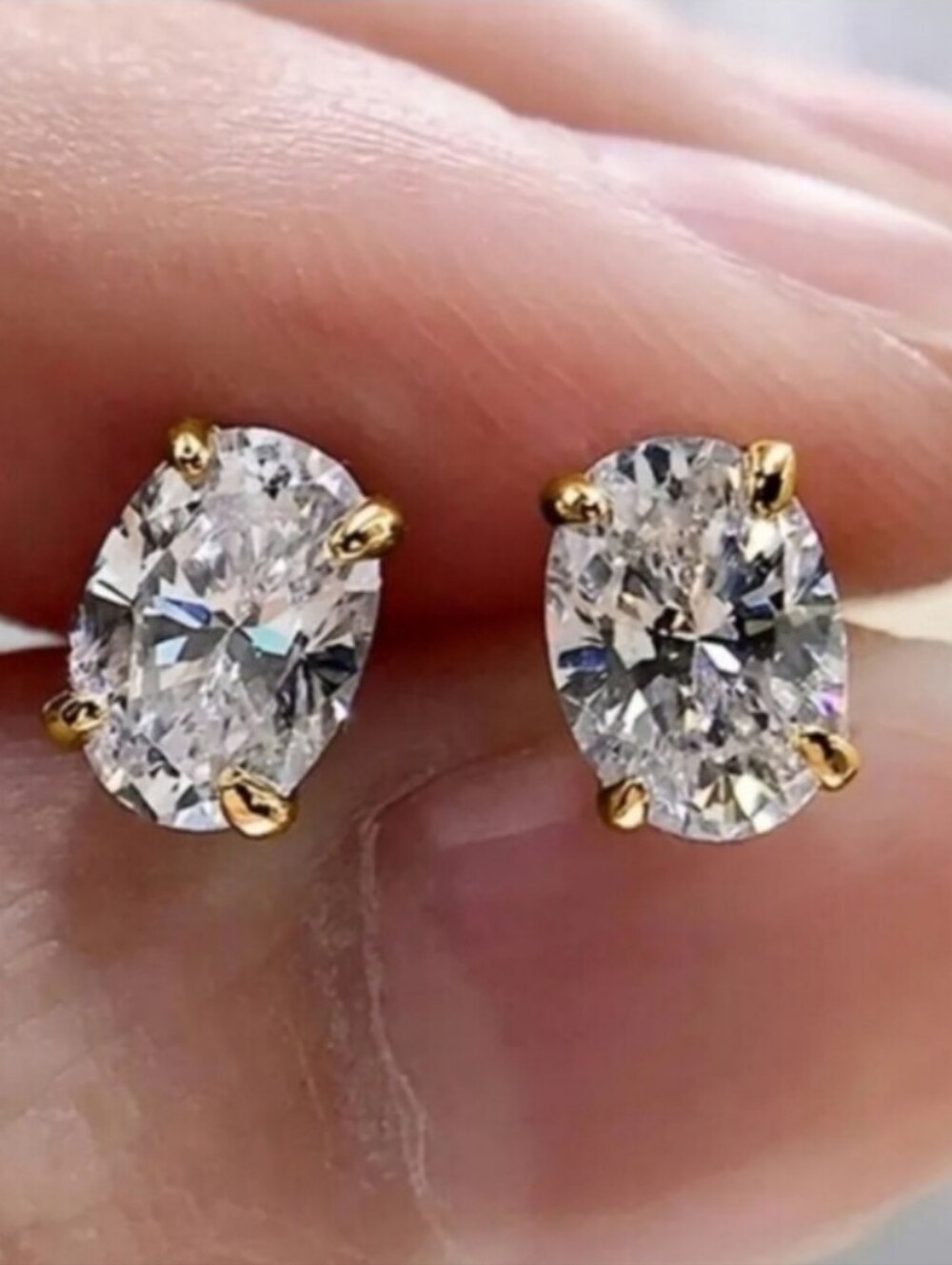 NEW! 14K Gold 2ct Oval Diamond Solitaire Stud Earrings 14karat Sterling Silver